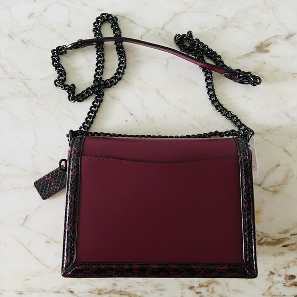 COACH Hutton Black Cherry Leather Snakeskin Detail Shoulder Bag - Picture 7 of 12